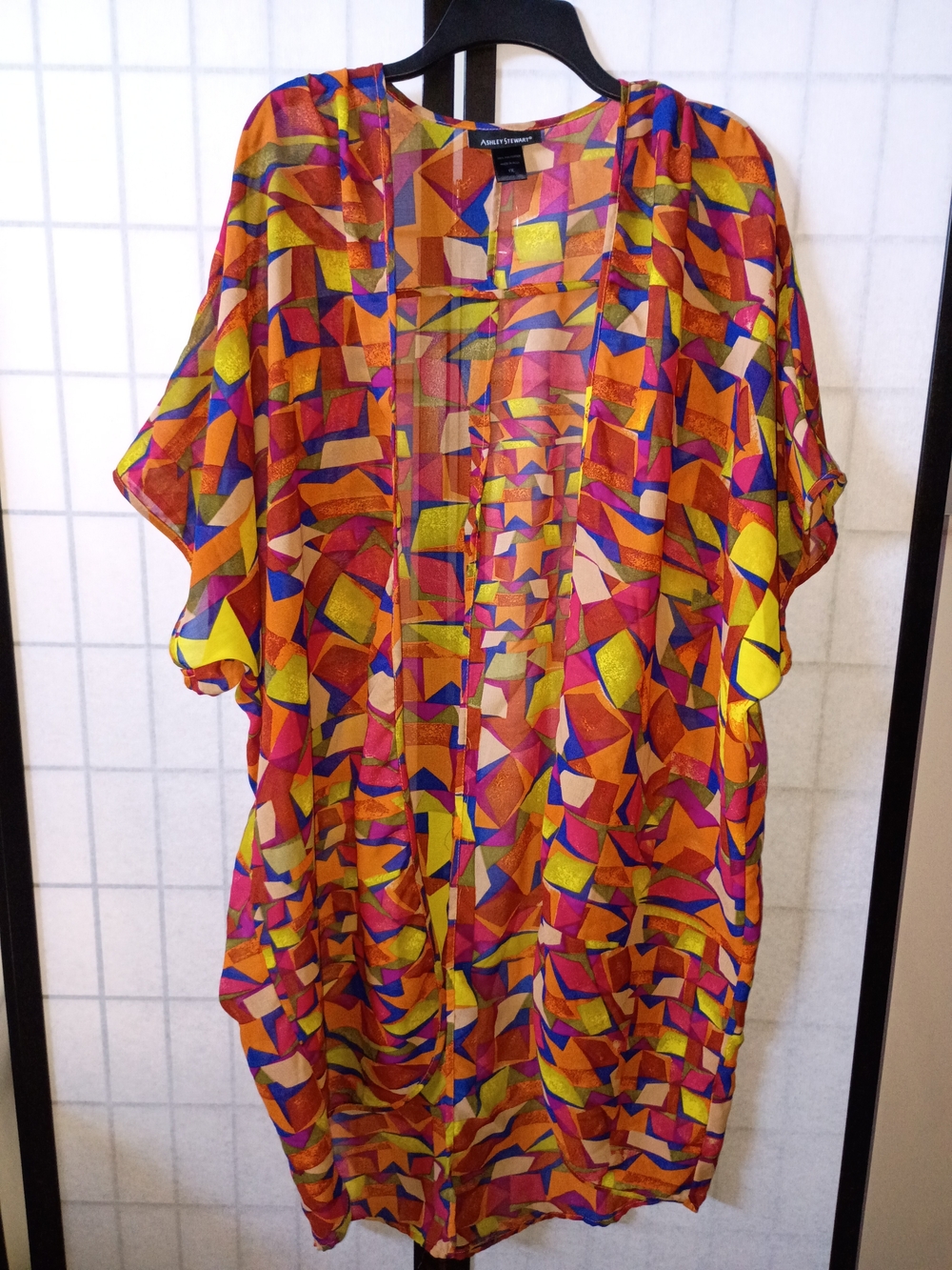 Ashley Stewart Multicolor Geometric Open-Front Kimono
